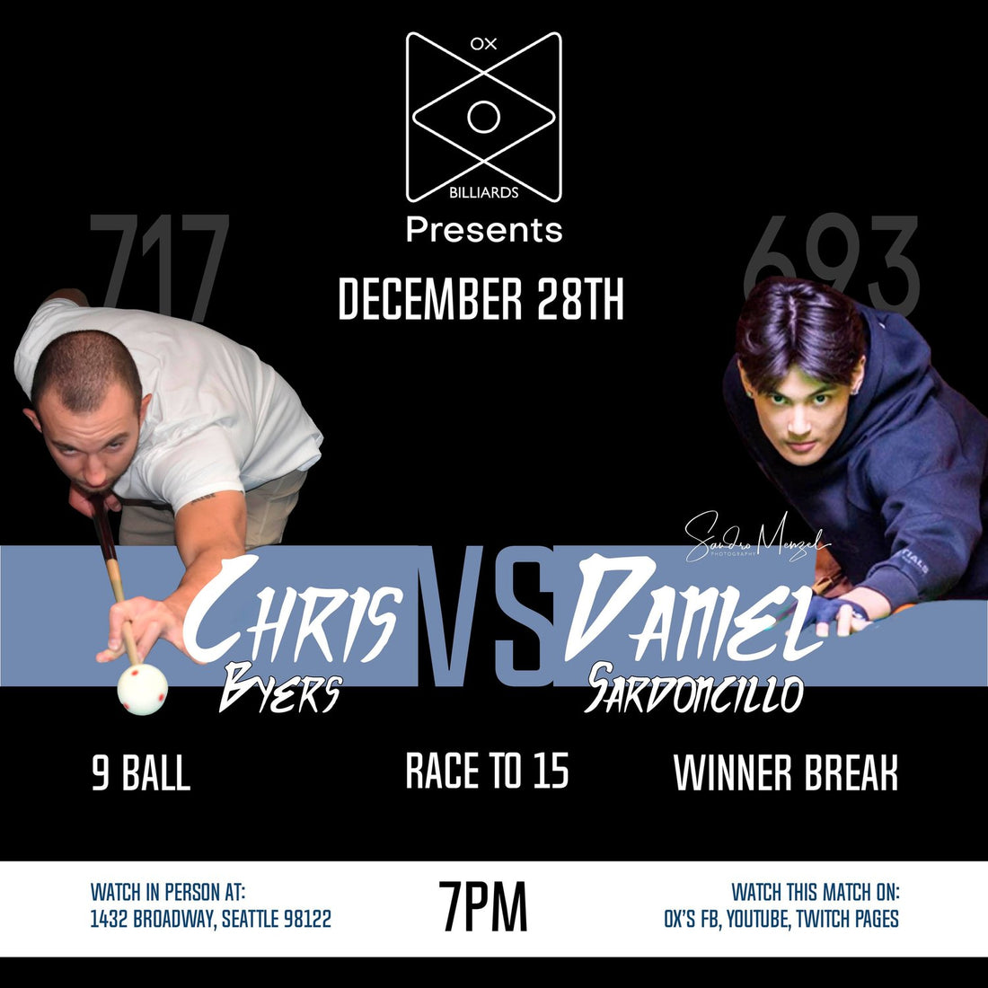 Chris Byers vs Daniel Sardoncillo – 9ball Race to 15 – Ox Billiards